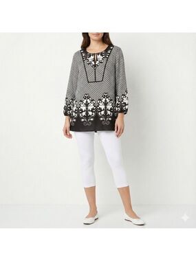 CHICO’S Easy Care Poly Geometric Print Tunic Top Sz 16